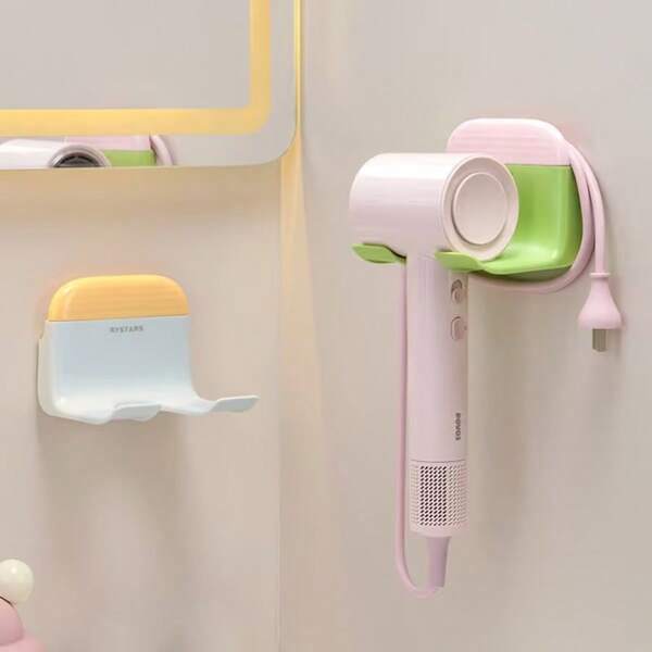 מייבש שיער ומגב 2 ב-1 לתלייה על הקיר ללא קידוח - מתקן אחסון עמיד לחדר האמבטיה עם תא למגב, עיצוב מודרני וחסכוני במקום למקלחת ולאמבטיה, התקנה קלה של מייבש שיער