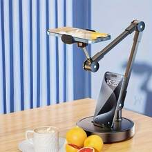 1 pieza Soporte ajustable de metal para teléfono/tableta, adecuado para escritorio - Negro - Ver 2