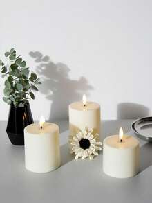 This 3-Pack Of Electronic Flameless Candles Comes With A Remote Control And Timer Function, Allowing You To Set A Timer For 2/4/6/8 Hours. It Features A Realistic Flickering Flame Effect, Requires No Open Flame, Has A Long Lifespan, And Is Suitable For Parties, Weddings, Festivals, Family Gatherings, And Everyday Use. - Off White - View 3