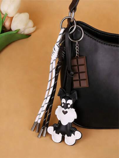 Creative Leather Schnauzer Plush Bag Charm, Cute Pet Shaped Backpack Pendant, High-End Luxury Keychain Accessory, Multifunctional Bag Decoration, Fashion Accessory, Daily Commute Decor, Quality Gift Choice, Adorable Pet Themed Accessory, Metallic Clasp