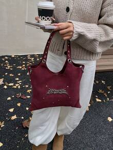 1 Bolsa de Ombro Retrô Y2K Preta, Bolsa Transversal com Detalhe de Asa em Rebite Metálico, Material PU, Estilo Vintage, Ideal para Compras, Uso Diário e Presente de Halloween - Borgonha - Ver 2