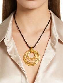 1 pieza Collar colgante geométrico asimétrico sobredimensionado minimalista y dorado, cadena larga de cordón de cera negra multicapa de moda, collar de lujo como regalo para novia/madre - Cuerda de cera negra - Ver 12