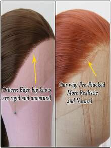 13x4英寸合成蕾丝前假发，直长发，透明蕾丝，预拔发际线，耐热纤维，女士款 - 粉色、脏橙色、棕色 - 彩色 - 查看 10