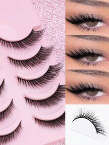 FOX 5 Pairs Natural Eye Tail False Eyelashes  Fluffy Soft Dramatic 3D Mink Lashes Long Wispy Eyelash Cilia,Multi-Layered Eyelashes Short Thick Fake Eyelash Extension Bulk False Eyelashes Makeup Products100% Natural Fake Lashes Comfortable To Wear Handmade Upper Lash Winged End Eye Elongated Eyelashes Natural Realistic Eyelash Full Strip Lashes Lasting Cilios Volume Popular Make Up Beauty Tools - 黑色 - 查看 2