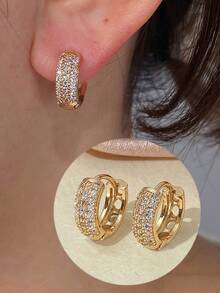 1pc Micro-Inlaid Zirconia Earring Hoop, Niche Luxury Versatile Earring Accessory, Suitable For Daily Wear - Earrings - View 4