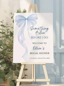 Customizable Blue Bow Decoration Welcome Sign For Weddings Parties Anniversaries Birthdays Engagement Bachelorette Parties, Personalized Names Dates Board - Multicolor 03 - View 6