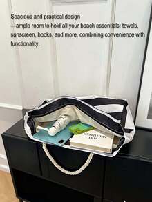 Bolso de playa impermeable para mujer con cremallera, diseño impermeable y a prueba de arena, patrón de rayas aleatorio, gran capacidad para piscina, escuela, viaje, trabajo, vacaciones, compras. Diseño simple y elegante, la opción de regalo perfecta. - Multicolor - Ver 5