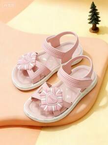 Cute Rhinestone Bow Open Toe Girls Sandals, Breathable Beach Holiday Shoes - Pink - View 4