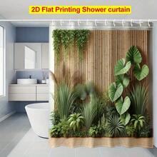 1pc A 2D Shower Curtain, Featuring A Screen And Green Plant Decorative Printed Design, Comes With 12 Hooks, Made Of Polyester Fabric, Measuring 70.8X70.8 Inches, Easy To Clean, Suitable For Windows And Walls, Bathtubs, And Bathroom Home Decor - Default - 查看 2