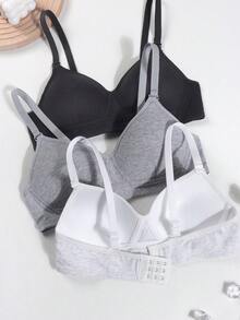 3pcs/Pack Comfortable Sports Bra For Teen Girls, 13-16Y Wire-Free Thin Cup, Breathable Adjustable Straps For Adolescent Development - Multicolor - View 2
