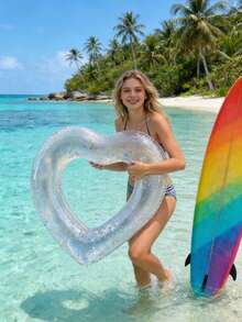 1个闪亮充气游泳圈，沙滩必备，泳池漂浮物，派对装饰，夏季礼物，高品质水上游戏配件，设计优雅，浮力可靠，家用游泳池设备 - 多款 - 查看 2