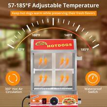 Vaporera para perritos calientes, calentador eléctrico de 2 niveles para perritos calientes y panecillos, acero inoxidable de 28.5 cuartos de galón con puertas y divisor de vidrio, calentador de alimentos comercial para cafeterías y tiendas. - Tipo de Enchufe B USA (110-127V) - Ver 4