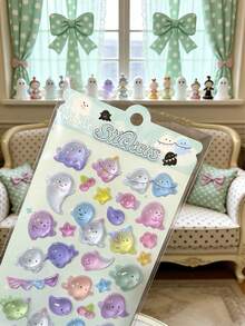 Ghost Theme Series, Cute Little Monster Crystal Clear 3D Embossed Stickers, Cartoon Waterproof 3D Stickers For Scrapbooking, Children's Reward Cards, Parent-Child Interactive Entertainment, Random Delivery - Multicolor - View 2