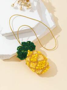 1pc 3D Padded Fruit Shaped Beaded & Sequin Handmade Bag Charm/Pendant - Yellow - View 3