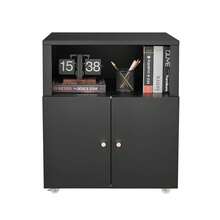 GABINETE DE OFICINA RESISTENTE con RUEDAS - Estante para Impresora y Archivo de 2 Capas, Estante Ajustable y Puertas con Llave, Compatible con Tamaños de Folio y Carta - Negro - Cuatro cuadrículas - Ver 3