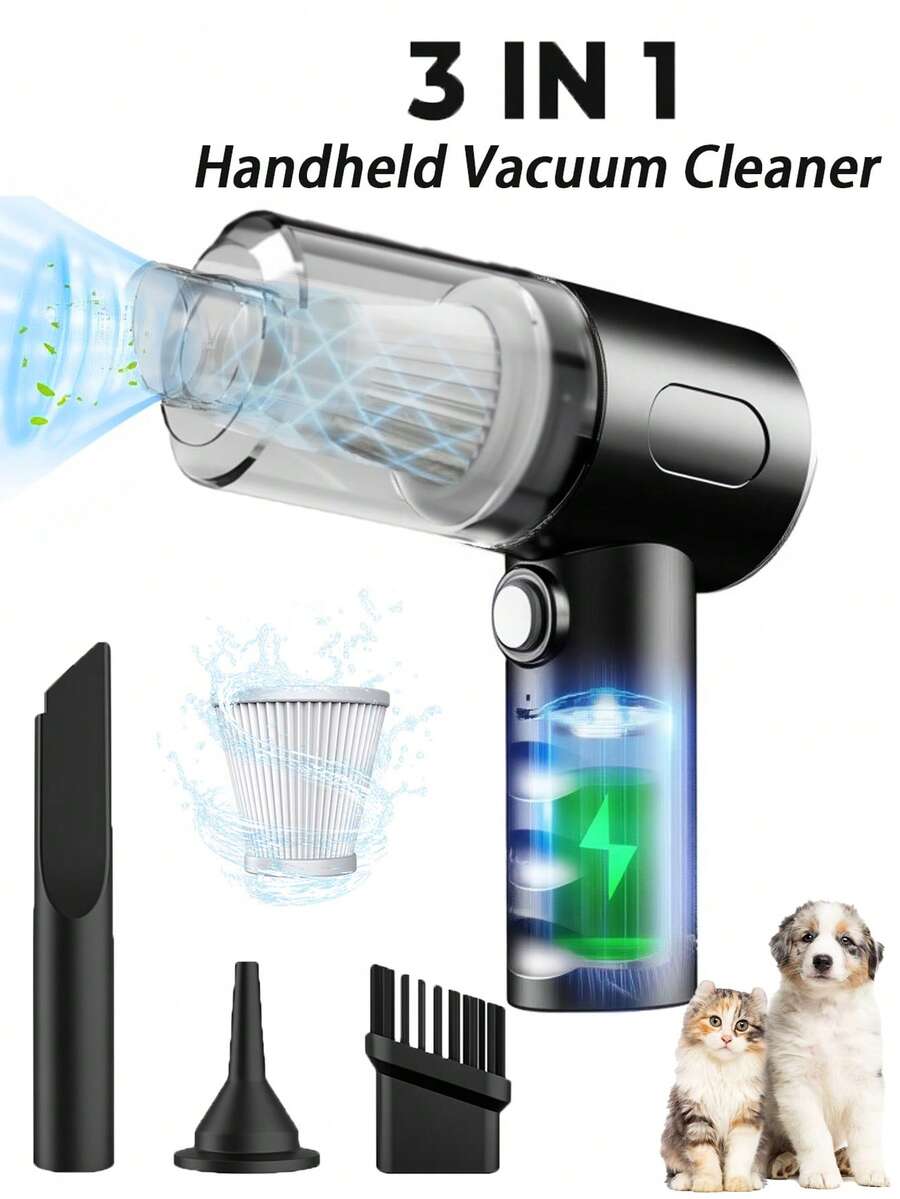 Aspiradora portátil inalámbrica - Recargable por USB, para el hogar, el coche, la oficina - Ligera y versátil para el pelo de las mascotas, teclados y ranuras de las ventanas