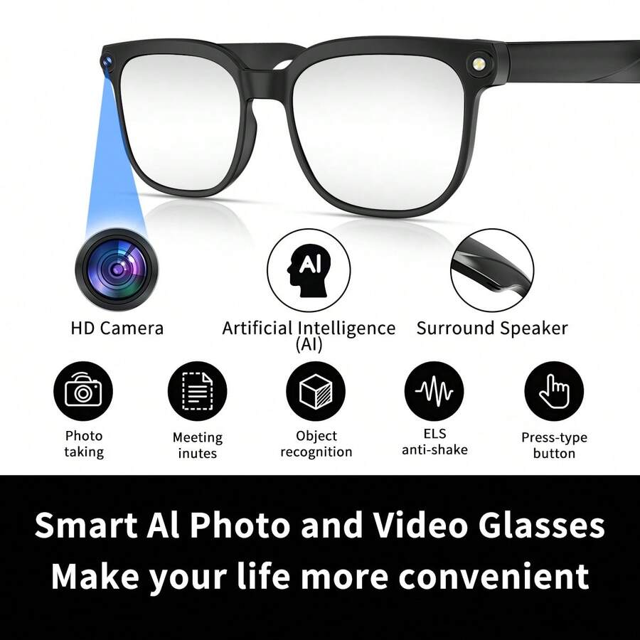 AI Smart Glasses With Camera & AI Assistant (ChatGPT/Doubao) - Real-Time Translation & Object Recognition Glasses, 8MP 4K Recording, /WiFi, TR90 Ultra-Light Design, 8Hrs Battery, Compatible With IOS/Android For For Men/Women, Gift - White - View 1