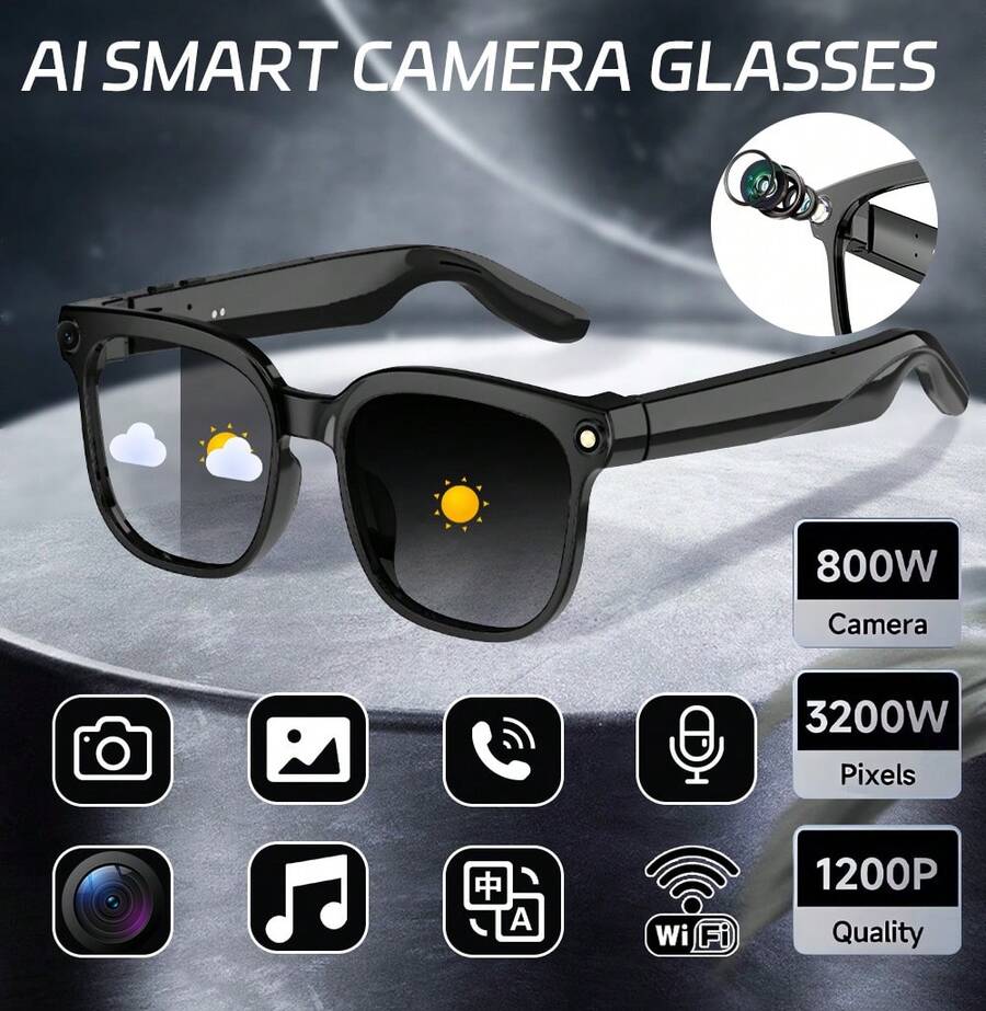 PEJE 4k Camera Glasses, Ai Smart Glasses With Real-Time Translation & Object Recognition, Open-Ear Audio, Ultra-Light Design, Max 8hrs Playtime For Outdoor, Work, Travel,Smart Glasses With Camera, 1080P HD Camera, Digital Video Recorder Camcorder Eye Protection DV Camera Glasses Video Glasses, Recording Portable Camera Ultra Clear Camera Glasses Long-Lasting Battery Life, USB Interface,Compatible With Iphone Andriod Smartphone,Christrmas /Festival/Birthday/Holiday Present Valentine's Day Gift - Color Change - View 1