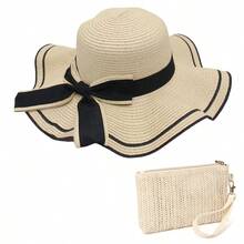 Sun Straw Hat And Straw Clutch Bag, Foldable Floppy Wide Brim Hat And Purse Straw, Summer Beach Straws Hats And Mini Purse Set For Holiday Outdoor Travel, Beige - B0FPFN3QK4 - View 8