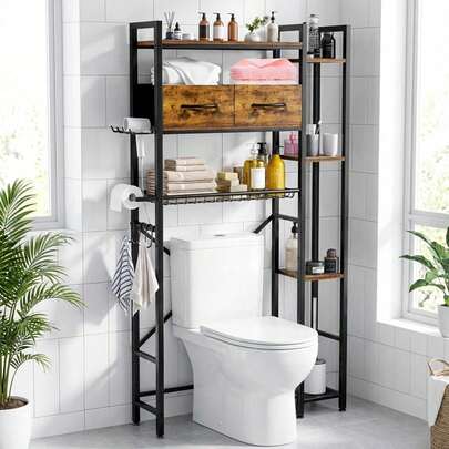 CroSpin Estante Organizador sobre Inodoro, 3 Niveles con Laterales |   Estantería de Baño Multifuncional con Cajones |   Madera Impermeable |   Fácil Montaje para Mujer |   Baño y Lavandería (Marrón)