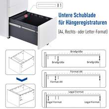 Roll-Up Filing Cabinet, Mobile Filing Unit With 3 Drawers, Desk, Steel, White, Dimensions 39x48x59 Cm. - White - View 5