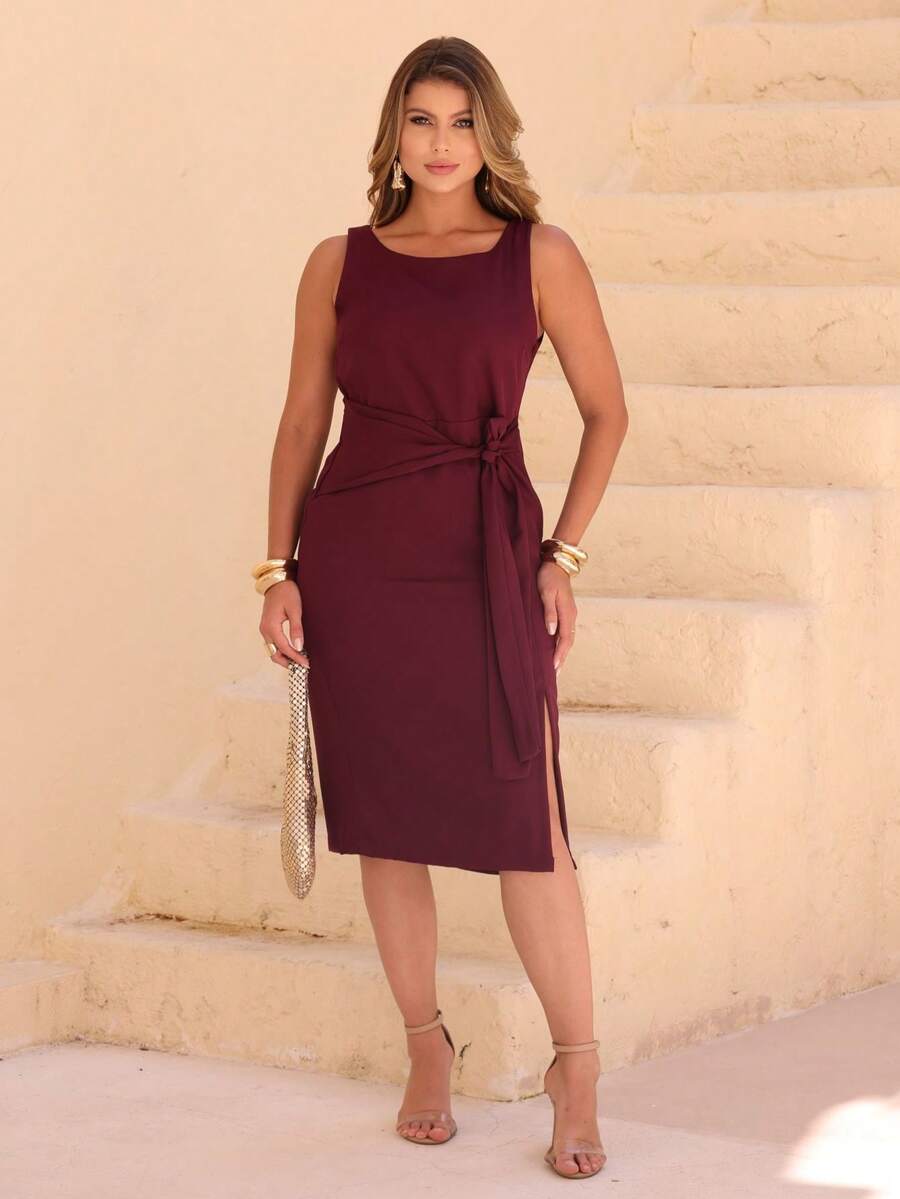 Dress With A Sophisticated Drape And A Front Knot. - Fig - View 1