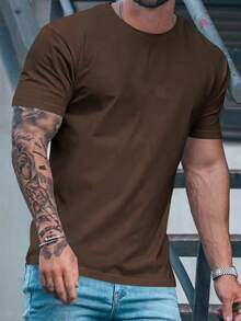 SUPEKYKO 男士加大码短袖T恤 - 宽松运动上衣，适合健身、瑜伽和休闲穿着 | 四季皆宜 - 棕色 - 查看 2