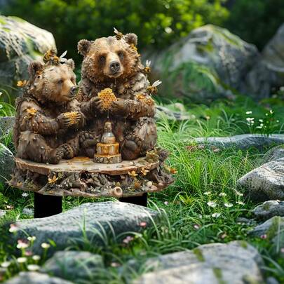 2D Acrylic Bear Garden Stake, Honey Bear Family Yard Art, Waterproof Outdoor Lawn Decor, Rustic Forest Animal Ground Insert, Summer Backyard Patio Ornament, Wild Animal Lover Gift