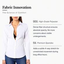 Women's White Long Sleeve Non-Sheer Design Breathable Comfort Button Up Blouse Work Blouse For Women Office Outfits Business Casual Woman Teacher Outfits Work Tops Button Down Shirts - trắng - Xem 3