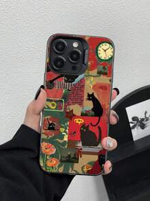 1 chiếc ốp lưng điện thoại chống sốc họa tiết mèo và hoa phong cách Gothic tối màu, thích hợp sử dụng cá nhân hoặc làm quà tặng, tương thích với iPhone 11/12/13/14/15/16/16PRO/16PROMAX, Galaxy A05/A15/A25/A35/A53/A54/A55/S23/S24 - Nhiều màu - Xem 2