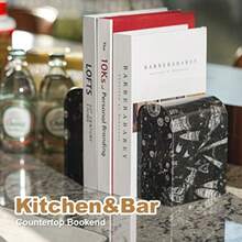 Koville - Sujetalibros de mármol de lujo para estantes extremos decorativos de piedra soportes de libros de mármol de 7 libras decoración de departamento para libros normales CD/videojuegos - Mármol negro-fósil negro - Ver 7