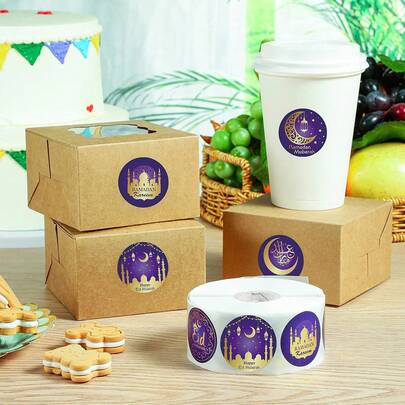 500pcs/Roll Moon And Lantern Pattern Stickers, Ideal Small Gift. Easter. DIY Stickers. Happy Mother's Day, Suitable For Gift Packaging Decoration, Cup Decoration, Dessert Decoration, Stationery Decoration, Envelope Sealing Stickers And Other Decorative Stickers