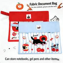 1pc New Cute Apple Cat Design Multi-Functional Large Capacity Handheld Document Bag, Portable File Organizer - Apple Cat File Folder - View 5