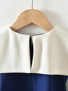 Gaun Tanpa Lengan dengan Kerah Warna Kontras untuk Anak Perempuan, Gaya Manis & Imut, Cocok untuk Dipakai di Musim Panas - Navy Blue - View 6