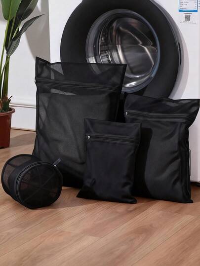 1/3/6pcs Black Mesh Laundry Bags, Washing Machine Garment Protection Bags, Honeycomb Wash Bags, Washing Machine Dedicated Wash & Care Bags, Bra & Underwear Wash Bags With Zipper, Suitable For Clothes, Shirts, Bras, Socks, Pantyhose, Underwear, Travel Storage Bags, Spring & Summer Tops