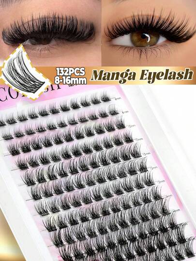 132pcs/Set Colash Curl:D Eyelash Extensions, Large Capacity, Fine Natural Individual Lashes, Suitable For Beginners DIY Lash Extension, Applicable For Evening Party, Gathering, Outdoor Activities, Natural And Long-Lasting Synthetic Fiber Lashes Made Of Faux Mink