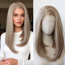 ZigZag Hair 14英寸短款波波头假发，合成蕾丝前白色假发，预先拔毛的自然发际线，耐热纤维高温丝假发，适合女性日常及节日佩戴 - 彩色 - 查看 14