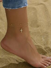 1件欧美时尚水钻十字架不锈钢脚链，百搭脚饰，适合女性日常佩戴 - 腳鍊 - 查看 2