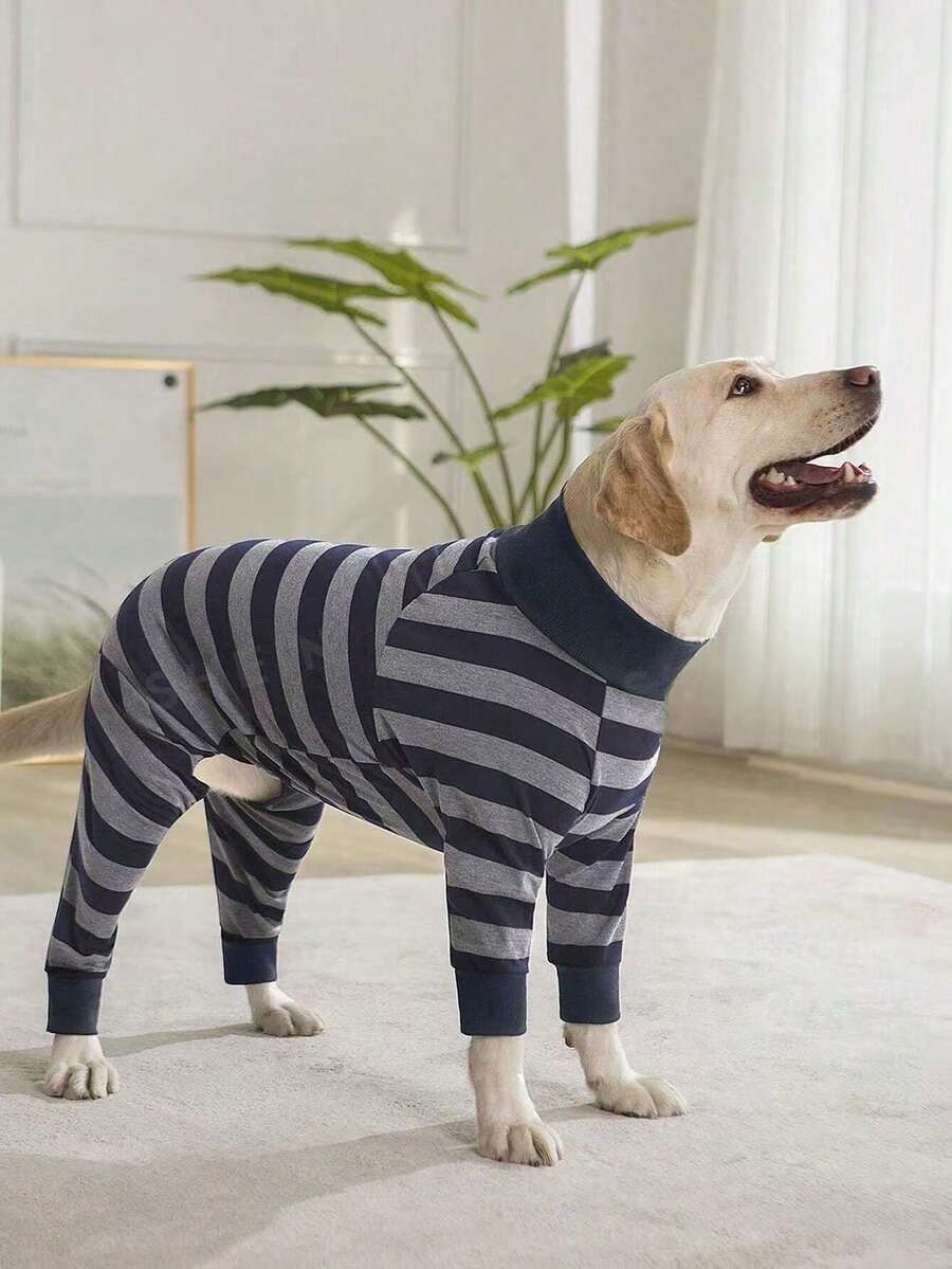 1 pieza Pijama elástico suave y cómodo a rayas para perros grandes - Multicolor - Ver 1
