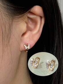 1 Pair Women's Earrings, Fashion Butterfly Hoop Earrings, Luxury Elegant Niche Stud Earrings, Minimalist Versatile Cubic Zirconia Earrings - Earrings - View 9