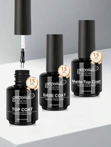 GELPOLISH 3pcs/Set 15ml Spring & Summer Base Coat, Glossy Top Coat And Matte Top Coat Nail Polish Set, Long-Lasting Shine, No Wipe Top Coat, Suitable For LED Lamp Curing, DIY Nail Art Design, Valentine's Day Gift For Her - 無色 - 查看 8