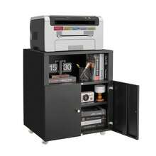 MUEBLE METÁLICO PARA IMPRESORA y ARCHIVADOR - Estante de 2 Niveles con Estante Ajustable y Puertas con Cerrojo, Organizador Móvil Bajo Escritorio - Negro - Cuatro cuadrículas - Ver 7