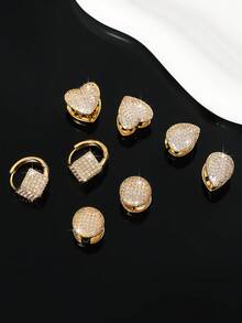 1对简约优雅百搭闪亮立方氧化锆心形、方形、水滴形、圆形黄铜耳钉，是送给女性、女孩、女友、母亲的理想日常佩戴礼物。 - 彩色 - 查看 8