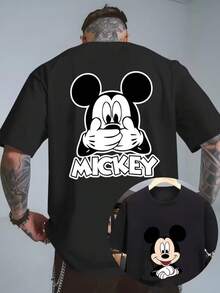 Authorized Disney Mickey Wu Mouth Printing Men's T-Shirts, T-Shirts For Leisure And Comfort, Breathable And Light, Fashionable Street Clothes, Men's Casual Shirts. - 黑色 - 查看 1