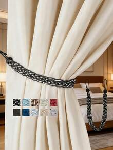 2pcs Polyester Braided Macrame Curtain Tie Backs, Multi-Color Options, Suitable For Curtain Fixing And Decoration - Multicolor - View 3