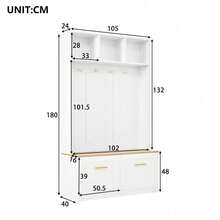 Hall Trees - Natural+White + MDF + Particle Board - View 8