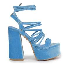 So Me Sanderson Velvet Lace-Up Platform High Heel Sandals  Nightclub Style    Lace Up    Party  Home - 淺藍色 - 查看 2