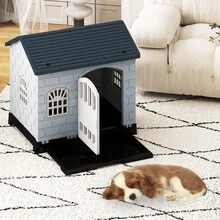 COSTWAY Weatherproof Pet Shelter With Removable Toilet Tray, Grey - one-size - View 6
