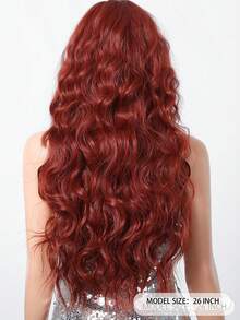 FIVE STARS 26Inch Synthetic Deep Wave, Auburn Red Middle Part Layered Cut, Voluminous Long Style, Fashion Accessory For Cosplay, Party, Halloween & Christmas - Redwood - View 8