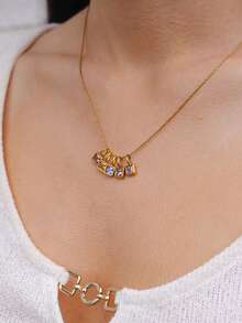 Waterproof - Birthstone Necklace - Nickel-Free & Anti-Oxidation - Customizable Personalized Pendant Necklace - 18K Gold Plated - Gift - Gold - View 7